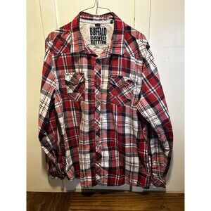 Buffalo David Bitton Red Plaid Button Up Shirt Men’s XL Western Style Cowboy